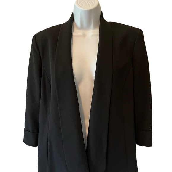 Jones Studio Separates Black Lined Jacket, Shld Pads, Open Front Lapel, Size 12. - Picture 1 of 11